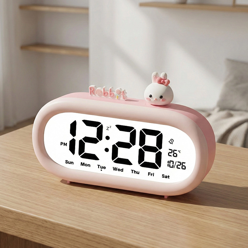 LCD electronic alarm clock bedroom desktop silent student special learning children cartoon alarm clock electronic clock living room