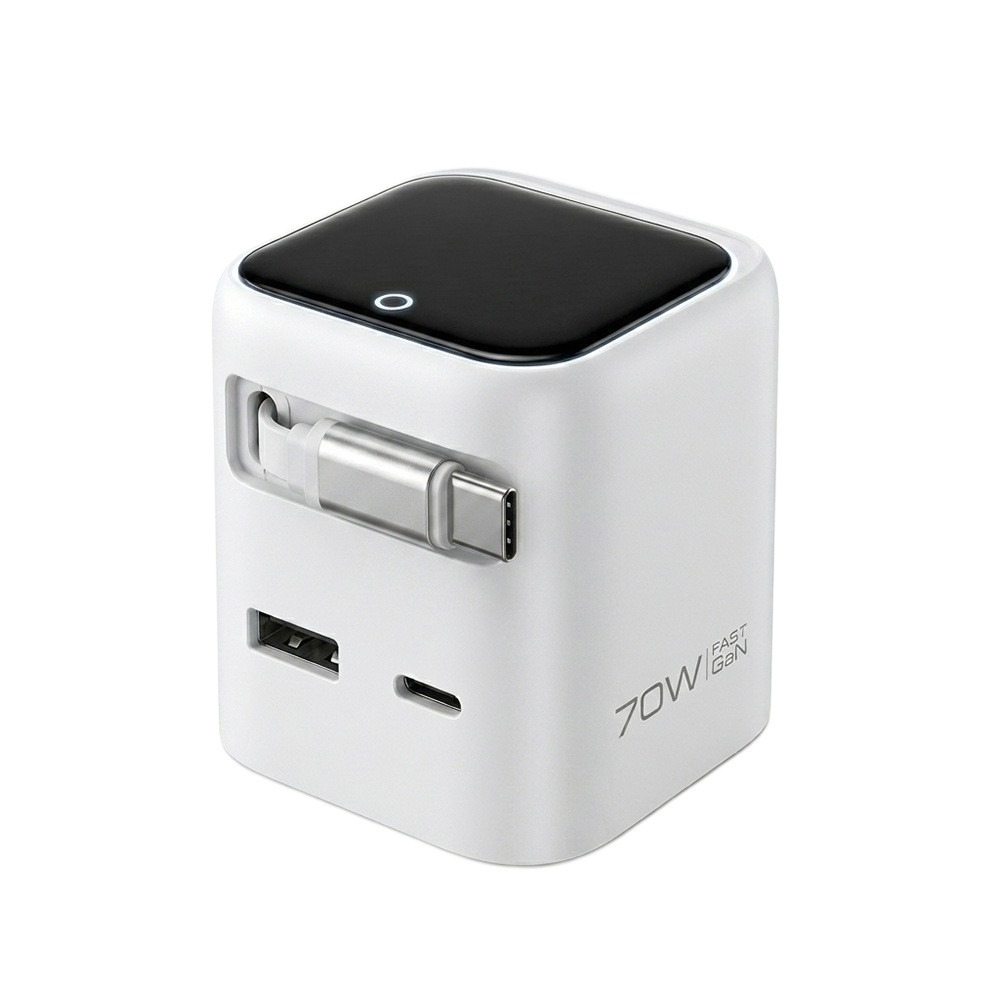 70W Smart AI Digital Display Charger with Retractable Cable for Apple Huawei Phone TFT Color Screen Charging Head