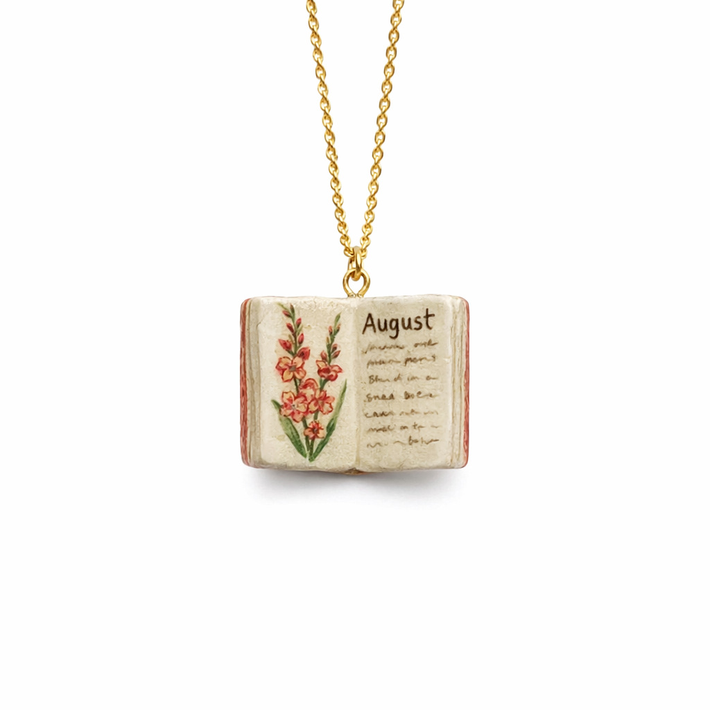 New December imitation porcelain book necklace, exquisite and compact copper-plated