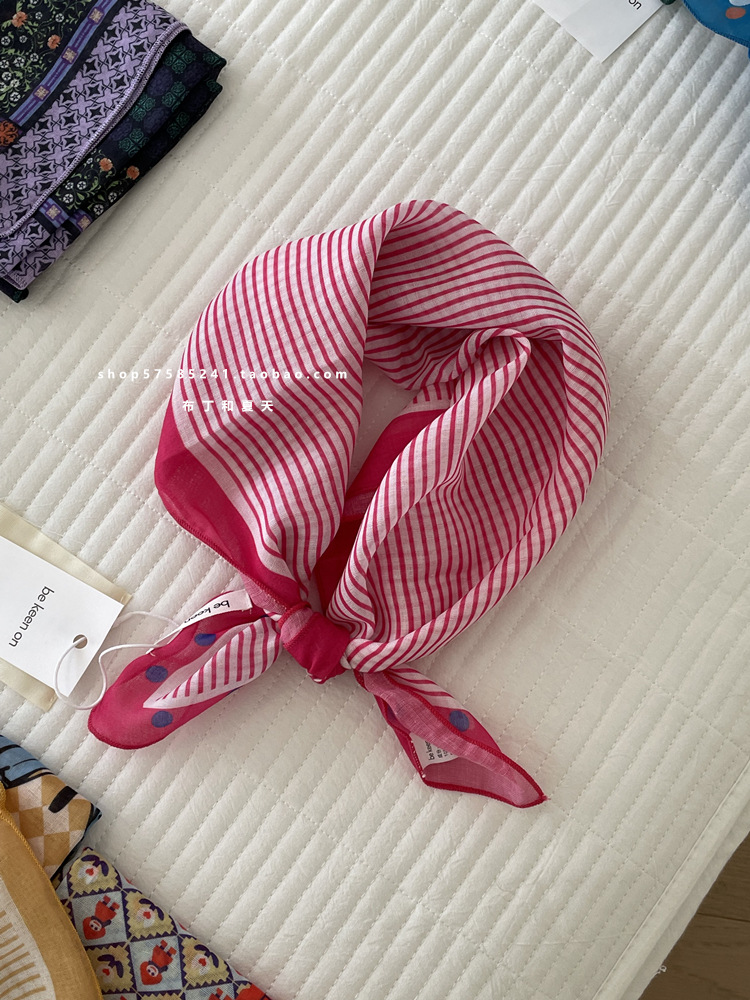 Skin-friendly soft cotton-linen breathable neck-protecting small square scarf, polka dot paisley headscarf, export Korean order neck scarf for women