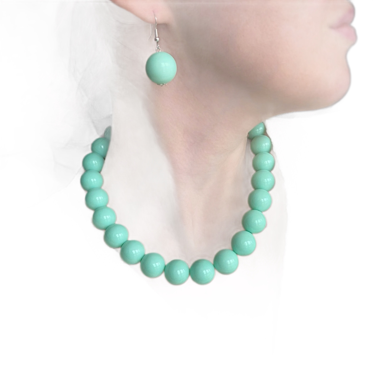 Fresh imitation pearl necklace earring set women round bead锁骨链 simple accessories three-piece set