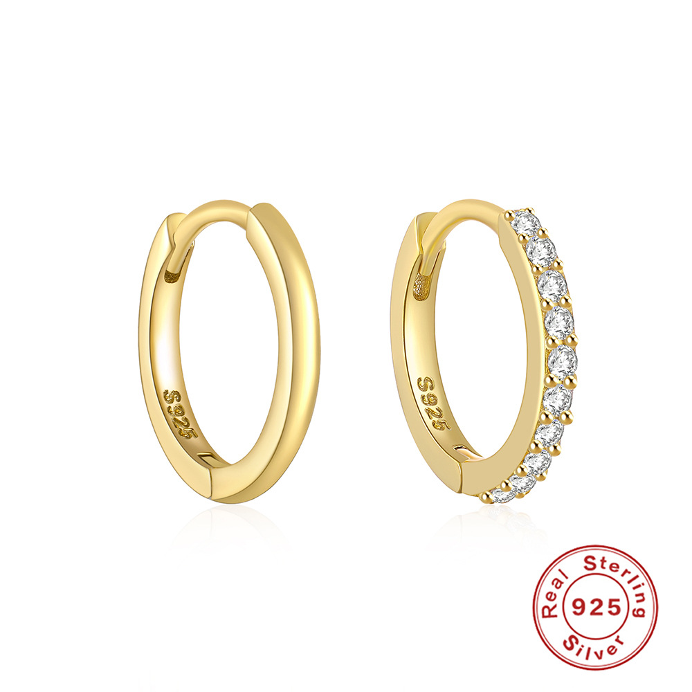 S925 sterling silver curved wave two-tone diamond-set ear cuff earring INS style