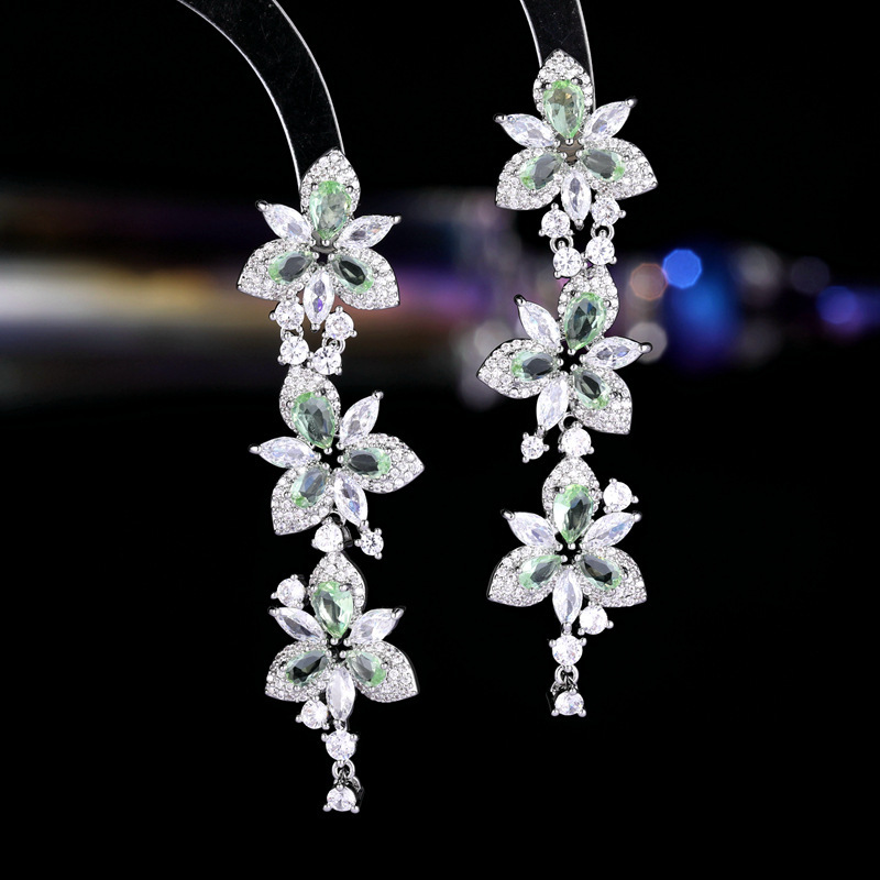 s925 Silver Needle Super Fairy Zircon Inlaid Face-Shaping Earrings Long Tassel Flying Butterfly Earrings