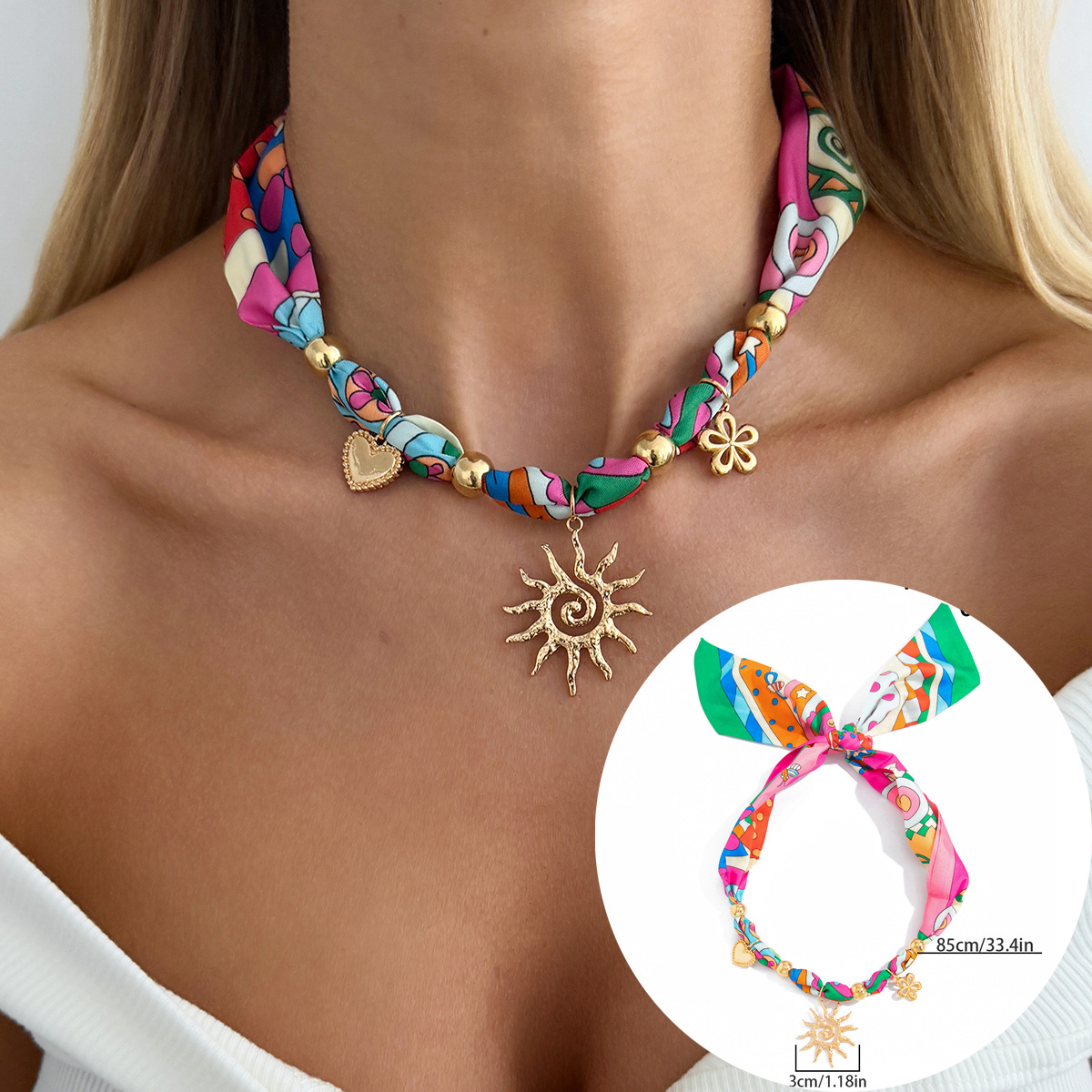 Accessories Colorful Printed Scarf Choker Necklace Ocean Series Starfish Butterfly Pendant Necklace