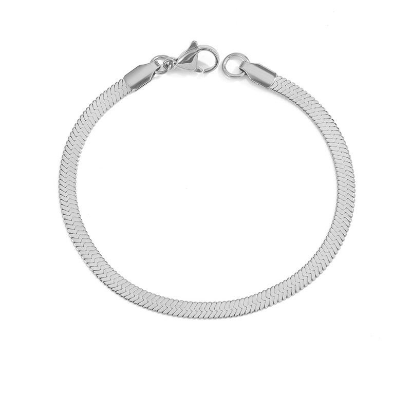 eManco Stainless Steel Snake Bone Chain Simple Bracelet Women Thin Flat Snake Chain Bracelet Couple Bracelet