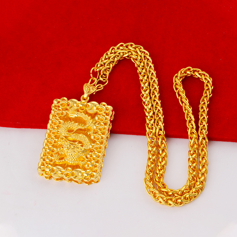 Live-streaming men's gold-plated large pendant necklace flame square dragon brand Guanyin Maitreya Buddha pendant jewelry