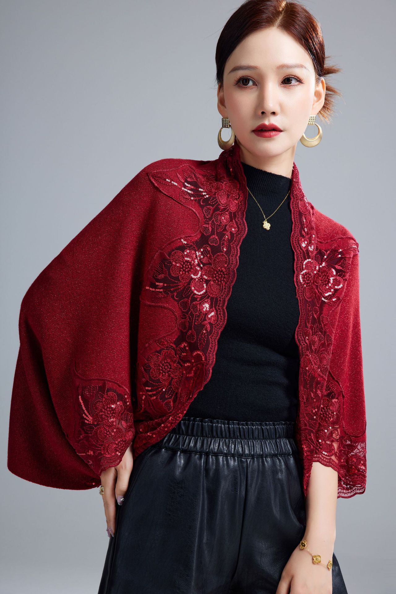 Live Spring Autumn Happy Mother-in-law Heavy Embroidery Cheongsam Outer Wear Wedding Mother Cape Coat Short Shawl