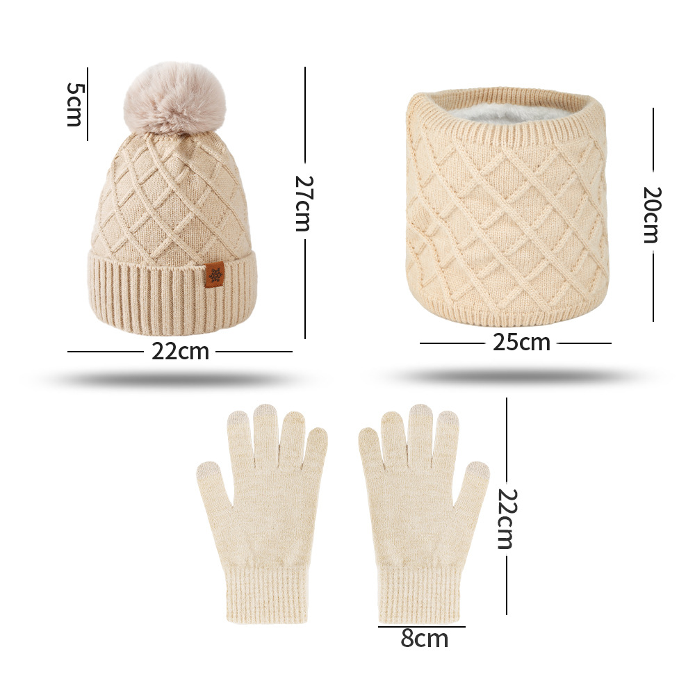 Knitted Hat Gloves Neck Gaiter Women Winter Warm Double-Layer Fleece-Lined Outdoor Cold-Proof Earflap Wool Hat Knit Hat