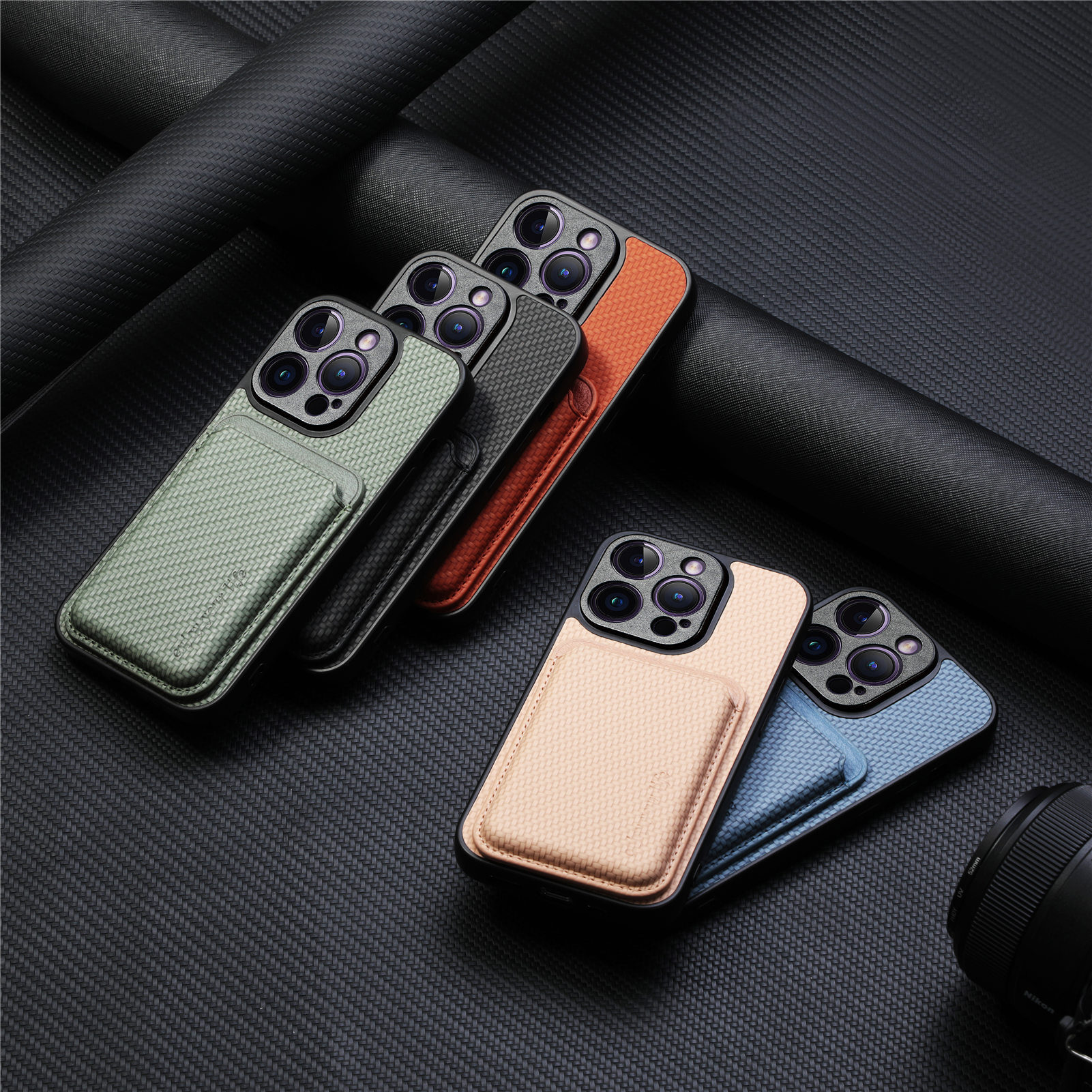 For iPhone18Pro phone case back sticker Magsafe magnetic card holder 17 fiber texture Apple 18 case