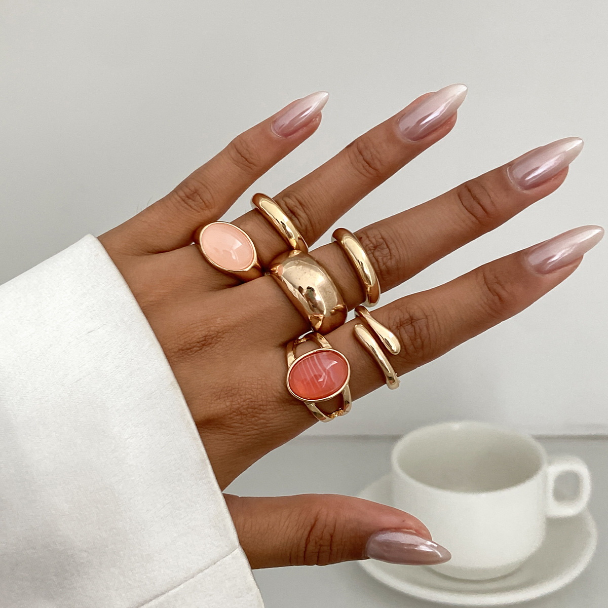Jewelry sense inlaid acrylic ring irregular alloy ring new product