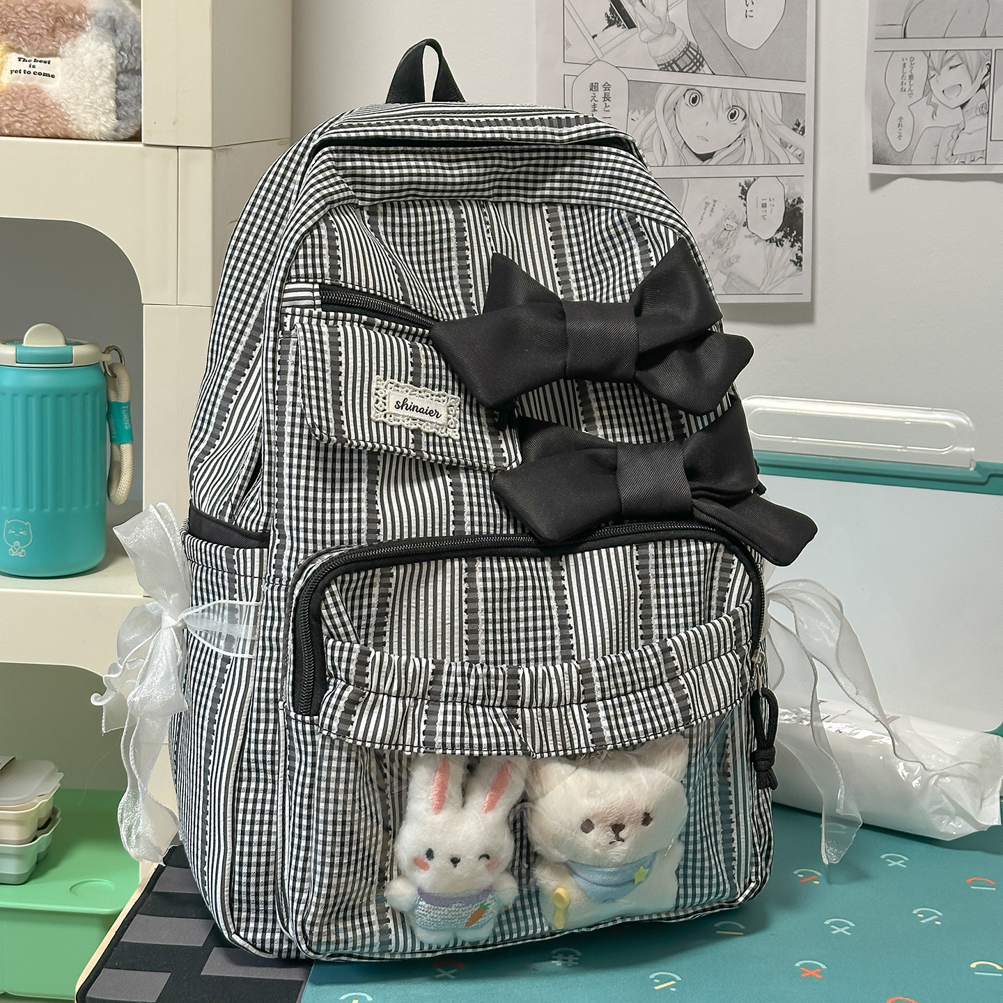 Bow Backpack for Women New Campus Sweet Girl Commuter Backpack Large Capacity Double Shoulder Bag