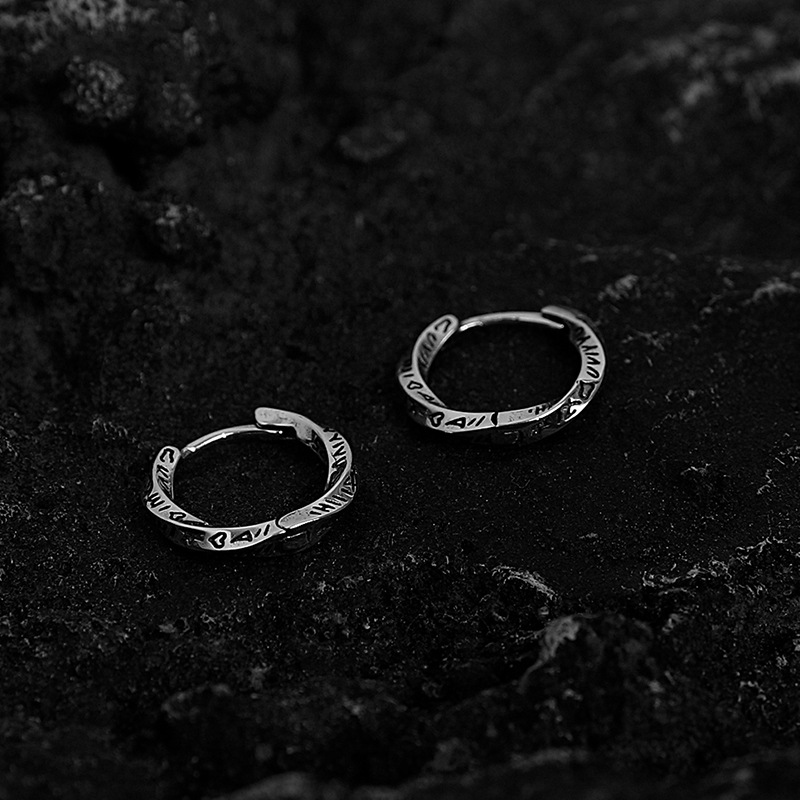 925 silver needle earrings for men, vintage ear buckle printed earrings twisted grain couple student
