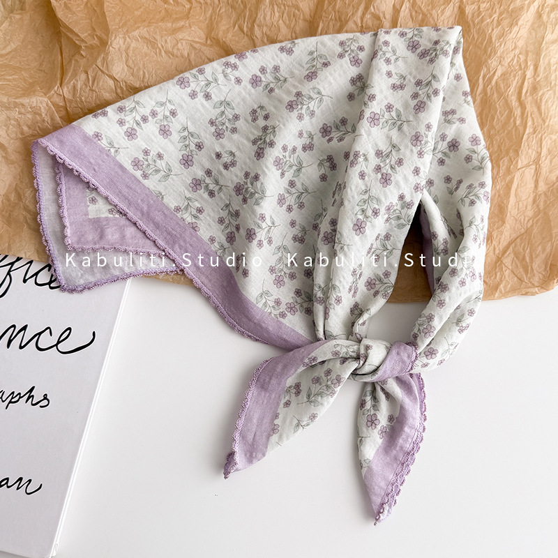 Cartoon cute small square scarf, triangle headwrap sun protection silk scarf for women and children, neck protection, hair band, gauze scarf, thin scarf