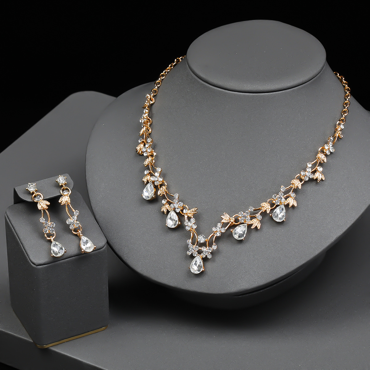 Bride Necklace Earring Set Women Crystal Jewelry Wedding Accessories Wedding Dress Matching