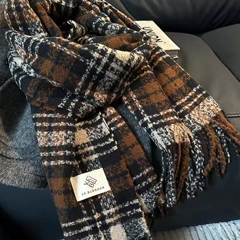 Plaid scarf women warm new dry rose pink autumn and winter color bright soft tassel shawl neck scarf