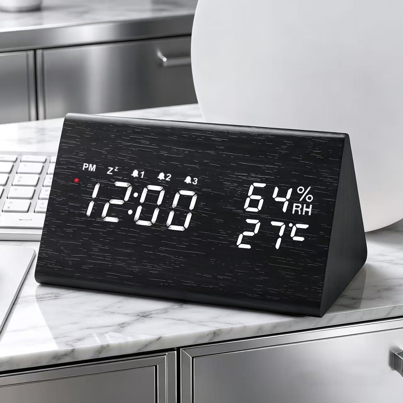 Smart radio-controlled clock with automatic time setting, snooze alarm, Japanese radio-controlled clock, LED wooden clock, German radio-controlled electronic clock