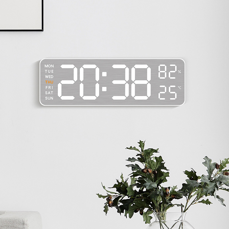 Metal Brushed Feel Wall Clock New Multifunctional Electronic Clock LED Electronic Alarm Clock Simple Alarm Clock