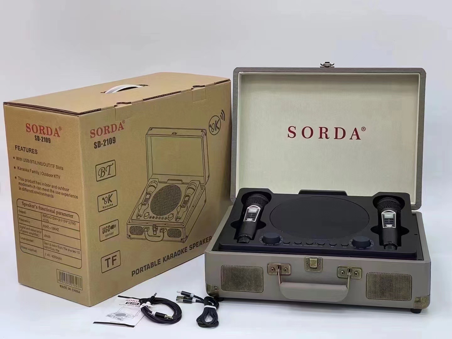 SD2109 Portable Bluetooth Speaker with Wireless Dual Mic Karaoke Machine Outdoor Home KTV Wooden Box