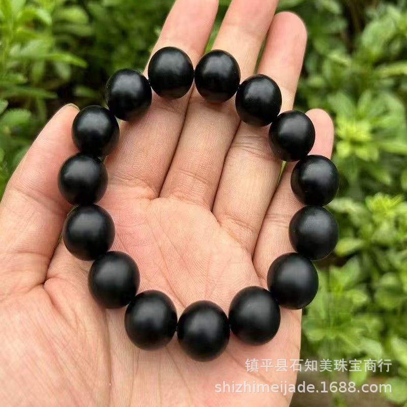 Xinjiang Tianyu Bracelet Black Jade Old Style Beads Couple Bracelet Pure Black Mutton Fat Jade Round Beads Live Broadcast