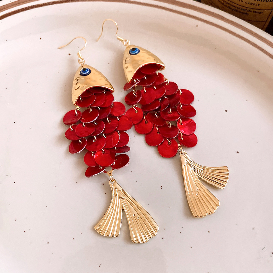 Fish-Shaped Shell Tassel Ear Hook Beach Vacation Style Earrings for Women