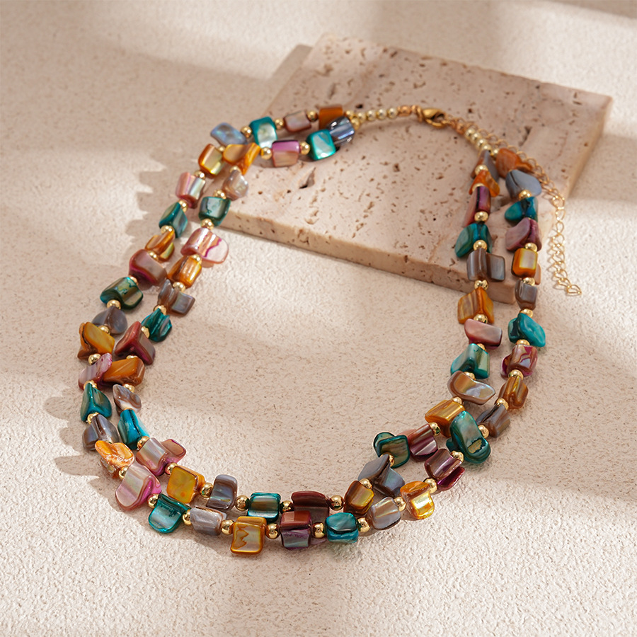 Irregular Double-Layer Imitation Shell Beaded Necklace Vacation Style for Women