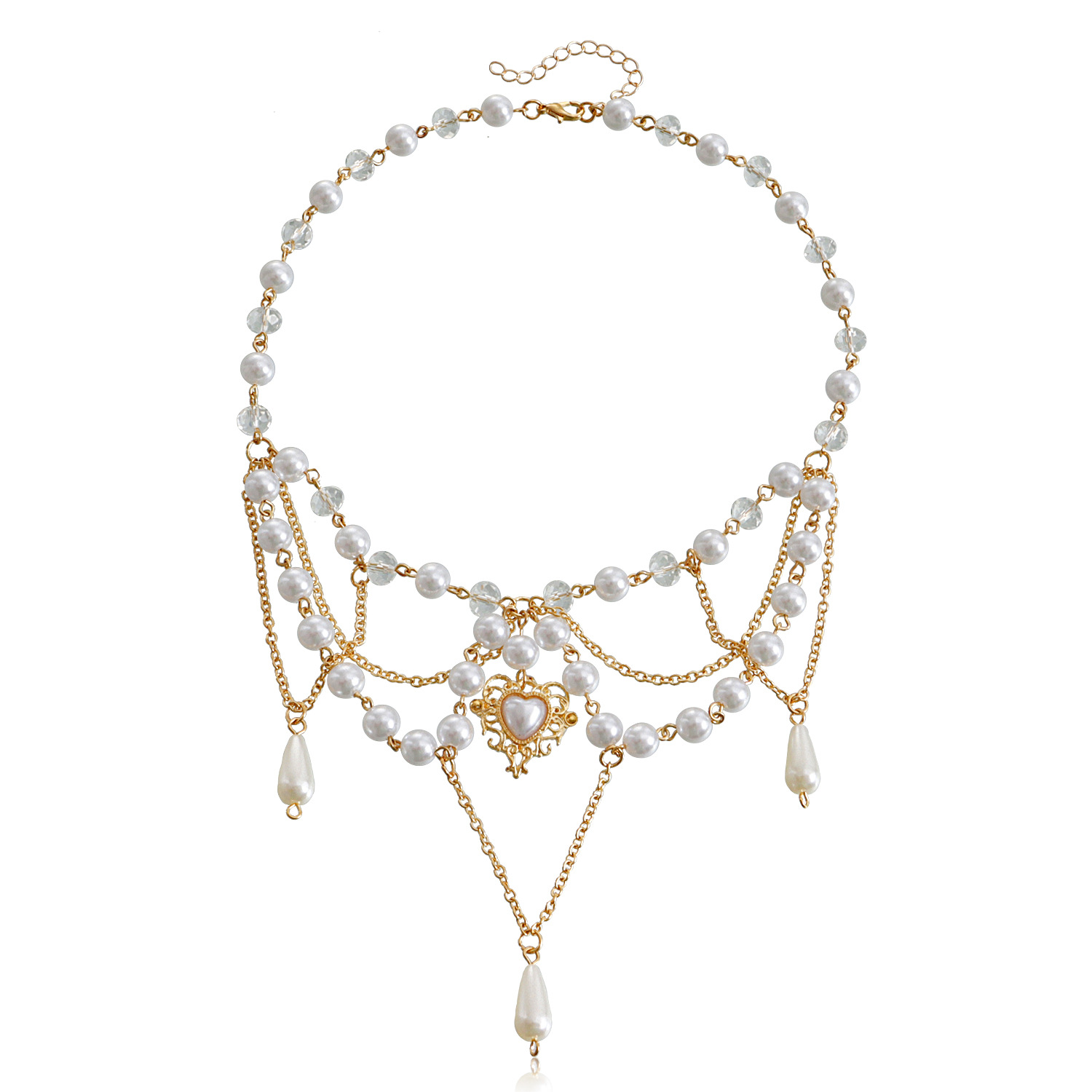 Accessories Double Layer High Gloss Pearl Tassel Cross Star Cross Necklace for Women