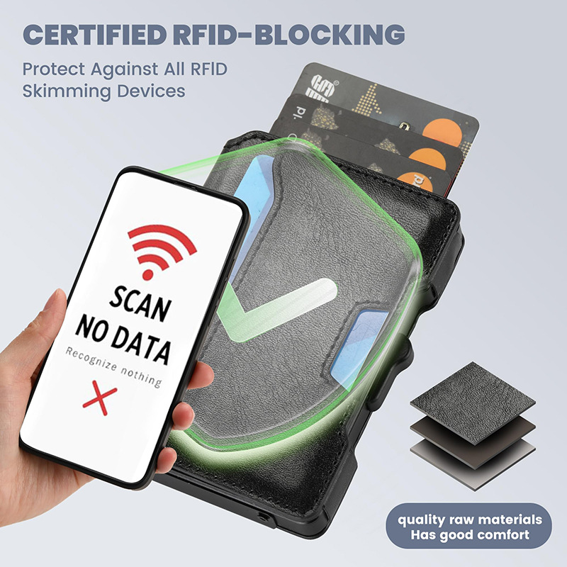 One-Click Pop-Up Metal Genuine Leather Card Holder RFID Anti-Theft Function Multi-Card Slot Men's Wallet