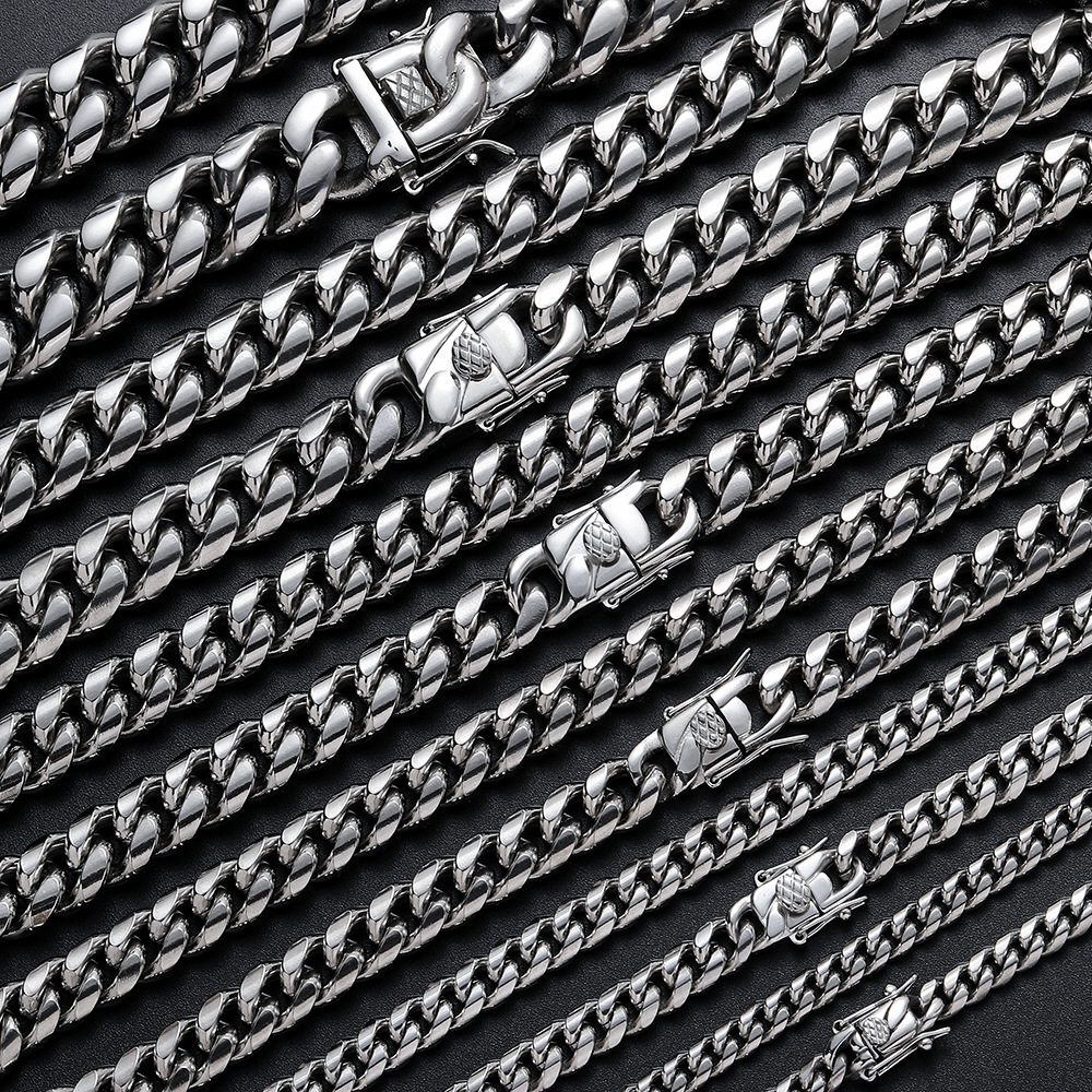 Round polished Cuban chain stainless steel necklace domineering men's Cuban necklace hip-hop jewelry