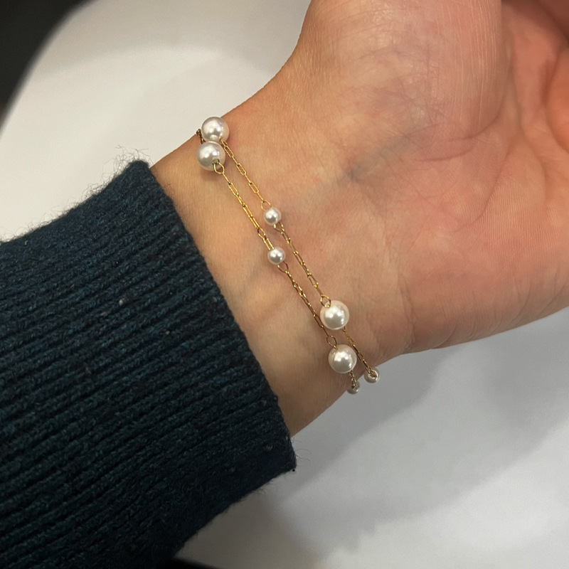 Rongshang Accessory Titanium Steel Double-Layer Starry Sky Pearl Bracelet Hand Ornament Bracelet