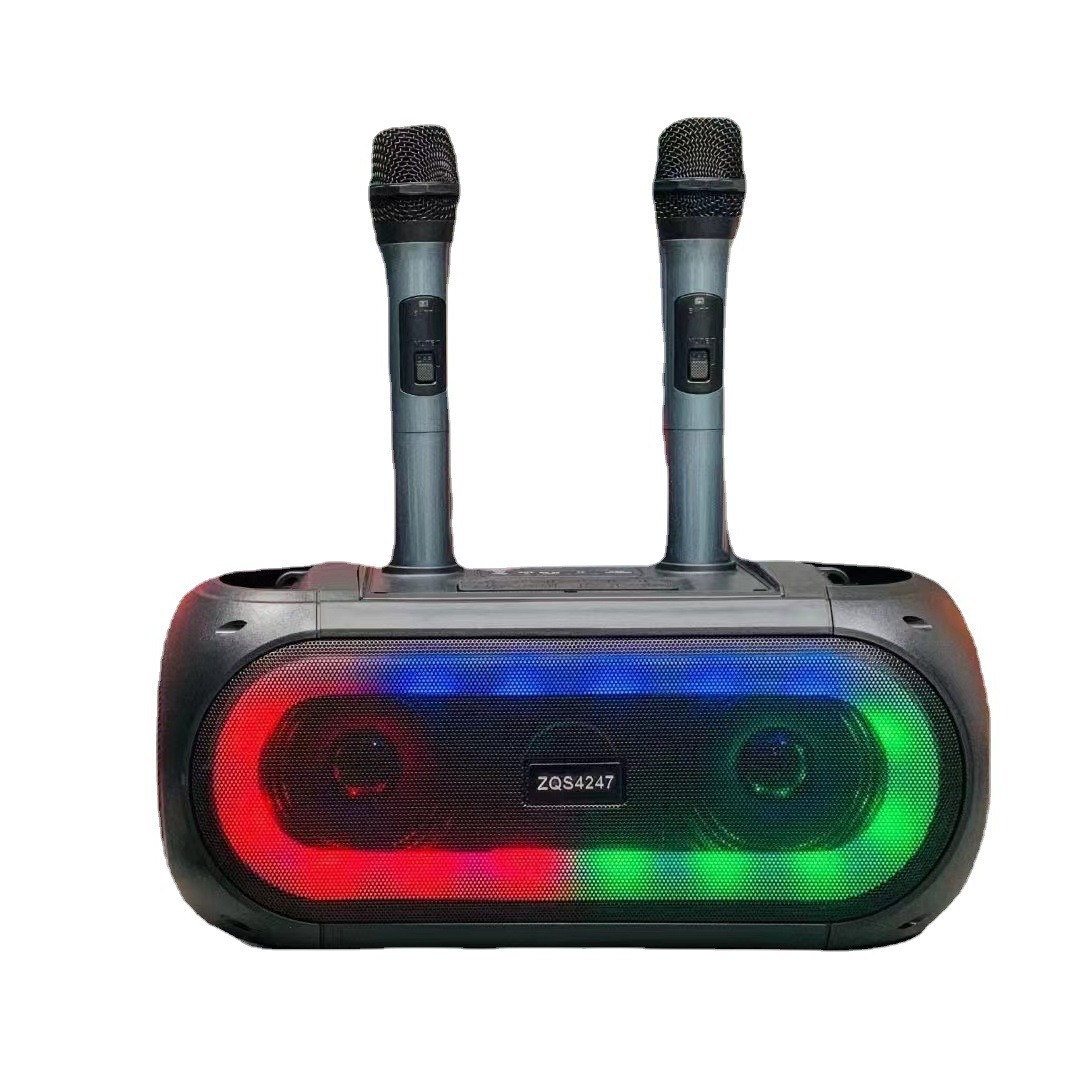 ZQS4247 Dual 4-inch Wireless Microphone Mini Bluetooth Heavy Bass High Pitch Portable Small Speaker