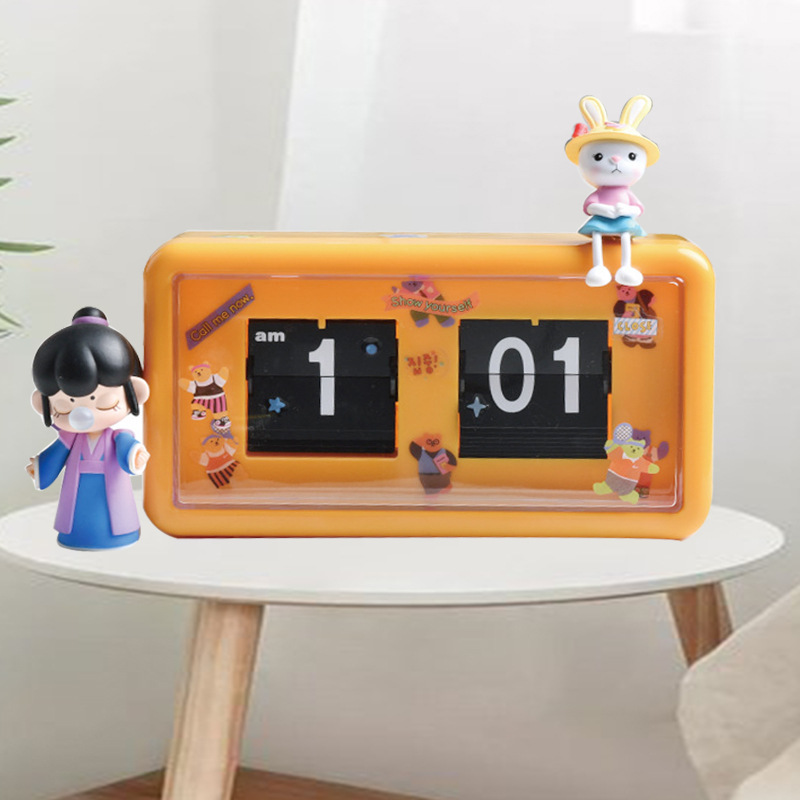 Flip Automatic Calendar Clock Living Room Desk Clock Transparent Box Gift Flip Clock
