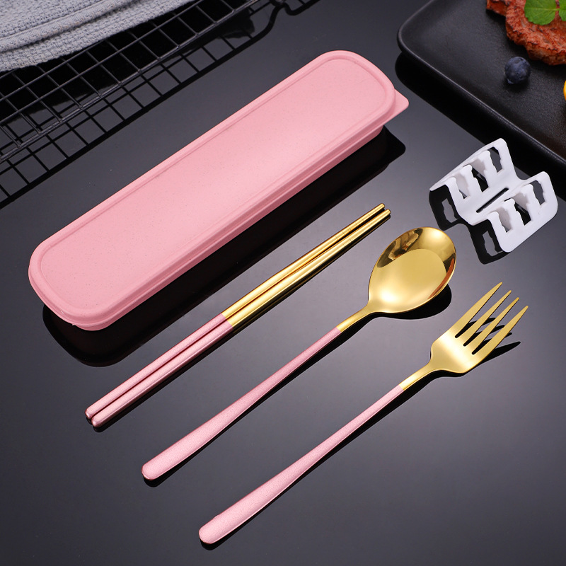 Stainless steel cutlery set chopsticks spoon three-piece Nordic portable outdoor travel student cutlery gift