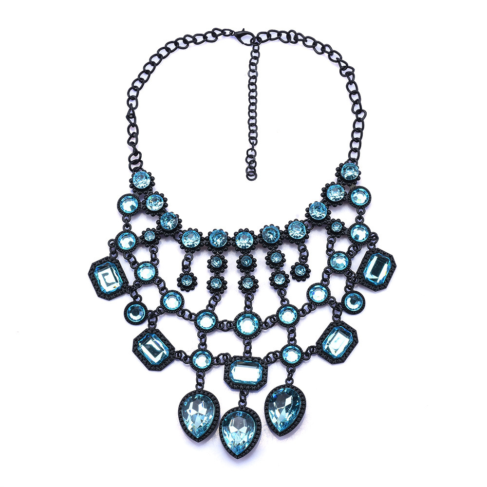 Big brand popular jewelry luxury black multi-layer crystal gem tassel necklace