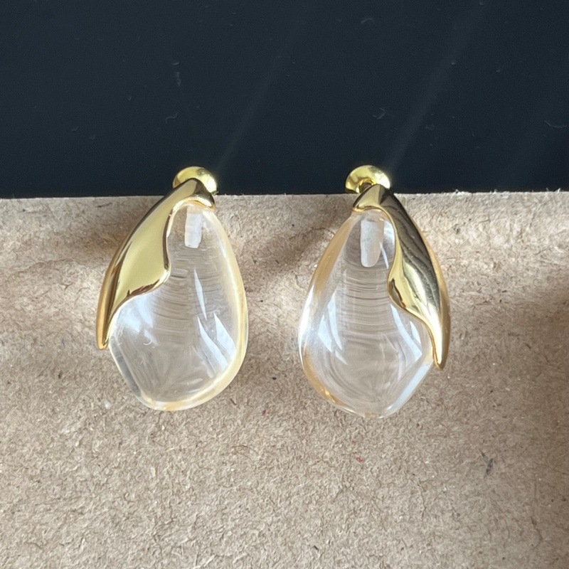 Dong Jie white crystal earrings and necklace, elegant drop pendant, delicate sweater chain