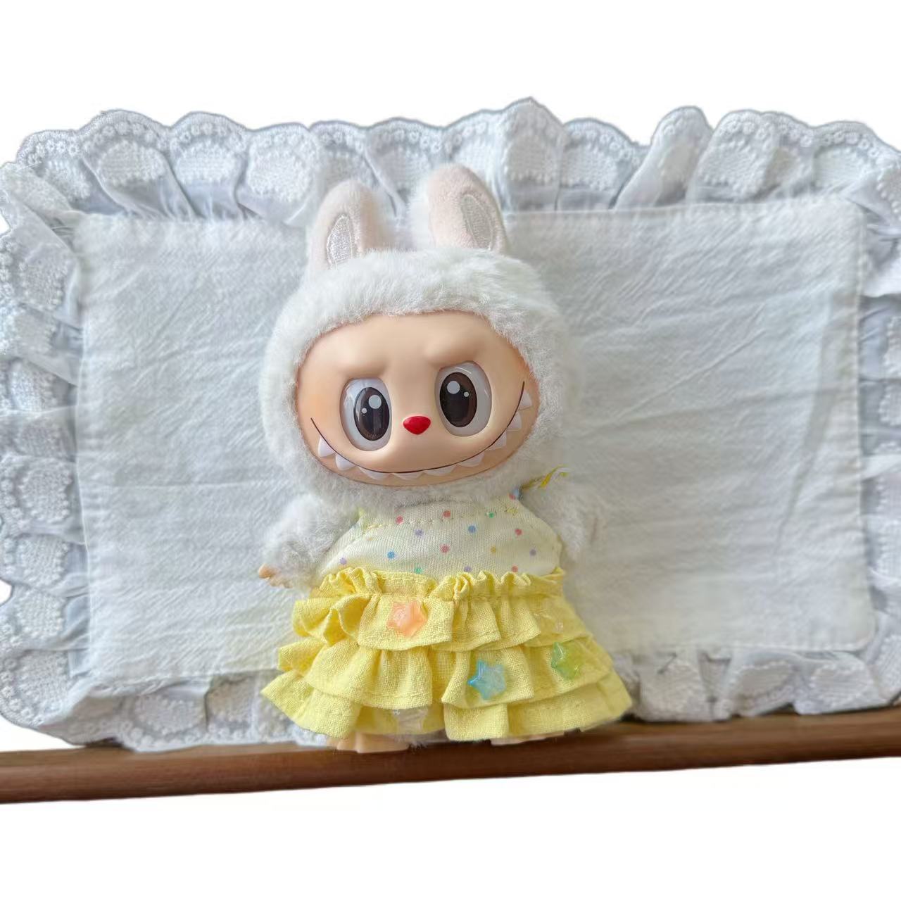 Original 17cm Labubu doll clothes Nyota crying baby kitty summer autumn pleated cake skirt plush doll clothes