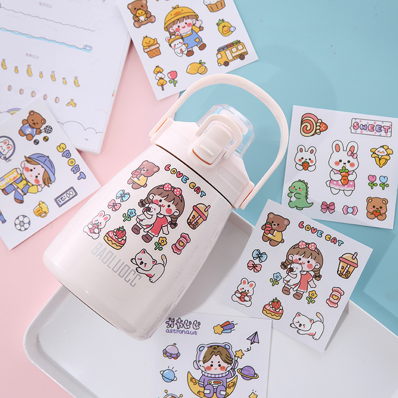 Cute sticker cartoon thermos cup sticker hand account phone sticker student water cup transparent PVC sticker