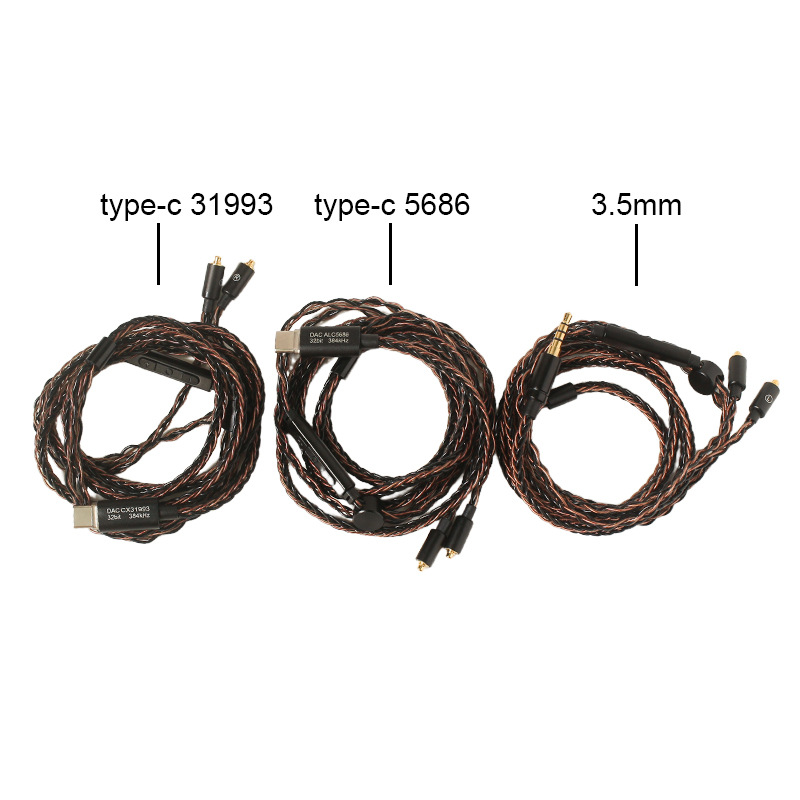 8-core MMCX Plug-in Headphone Cable with Mic Adjustable Volume DIY Headphone Upgrade Cable 3.5mm/Type-C