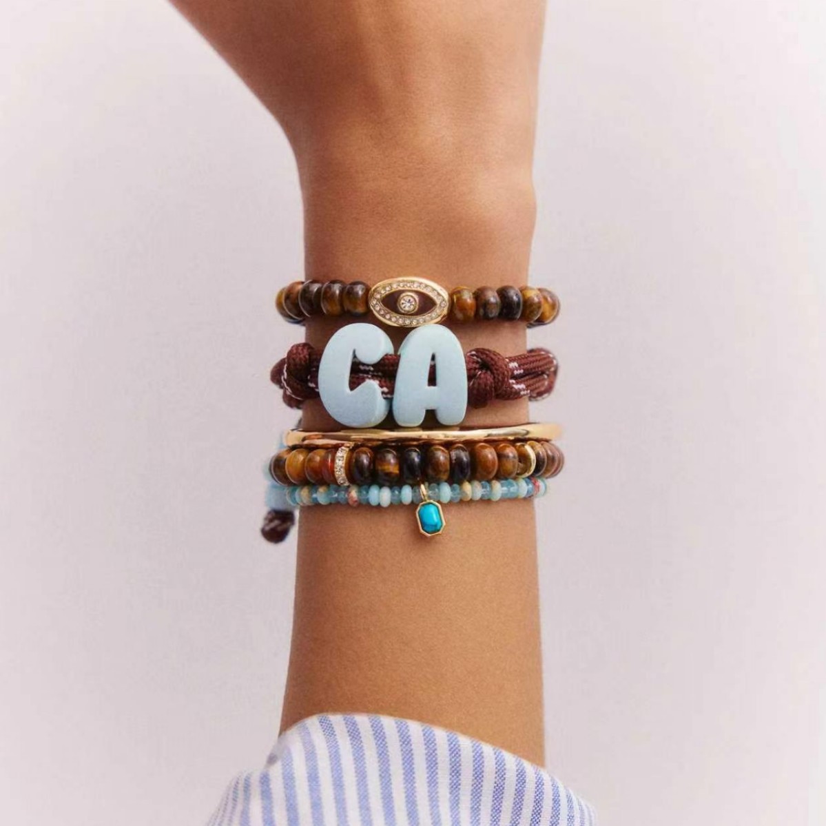 New Dopamine Woven Rope Bracelet Seven-Color Large Hole Smooth Letter Beads Women's Jewelry