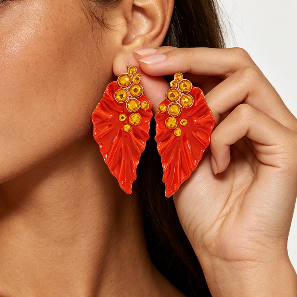 ZA exaggerated white enamel petal drop earrings rhinestone earrings for women ear accessories