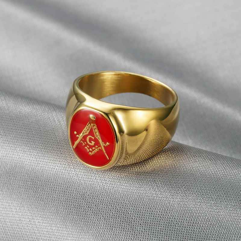 Hip Hop Punk Men's Accessory AG Ring Blue Resin Freemason Finger Ring