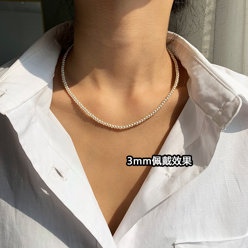 Austrian imported strong light ultra-fine milky pearl necklace women's simple clavicle chain niche neck chain women