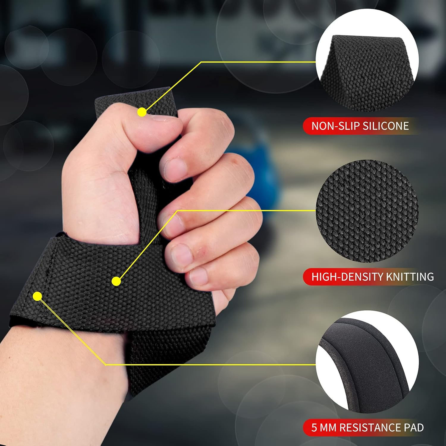 2PC deadlift wrist strap, neoprene cushion wrist pad, anti-slip silicone grip strap, elastic band