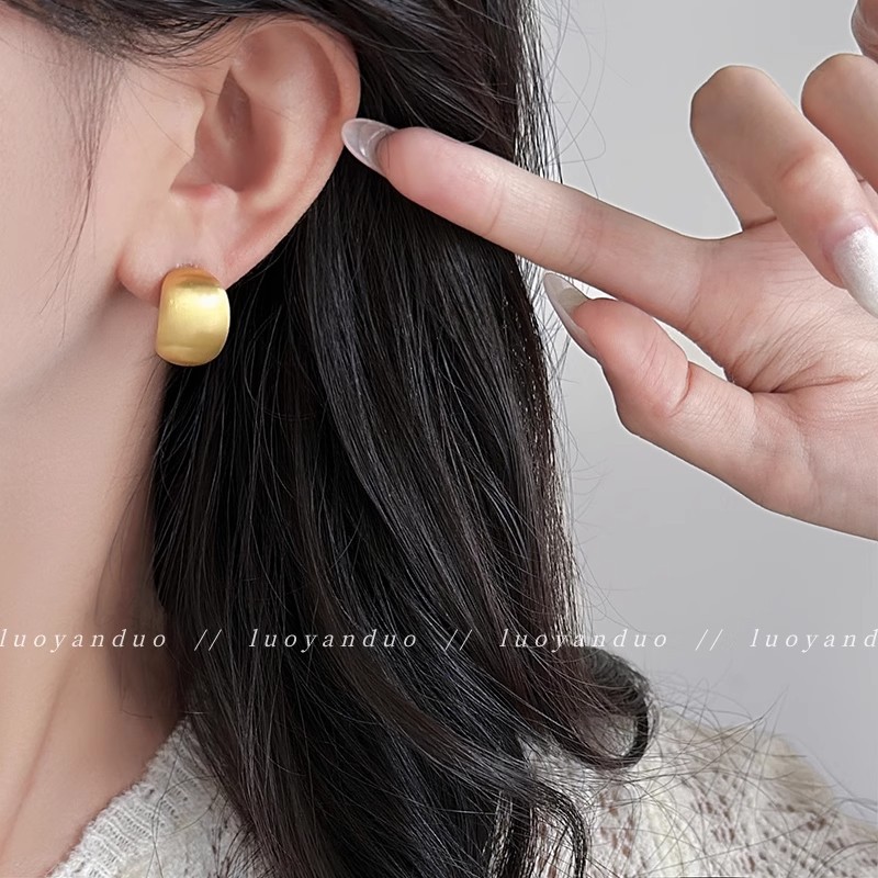 Gold Moon Matte Frosted Stud Earrings Design 2025 New Sterling Silver Needle Earrings Ear Accessories Women