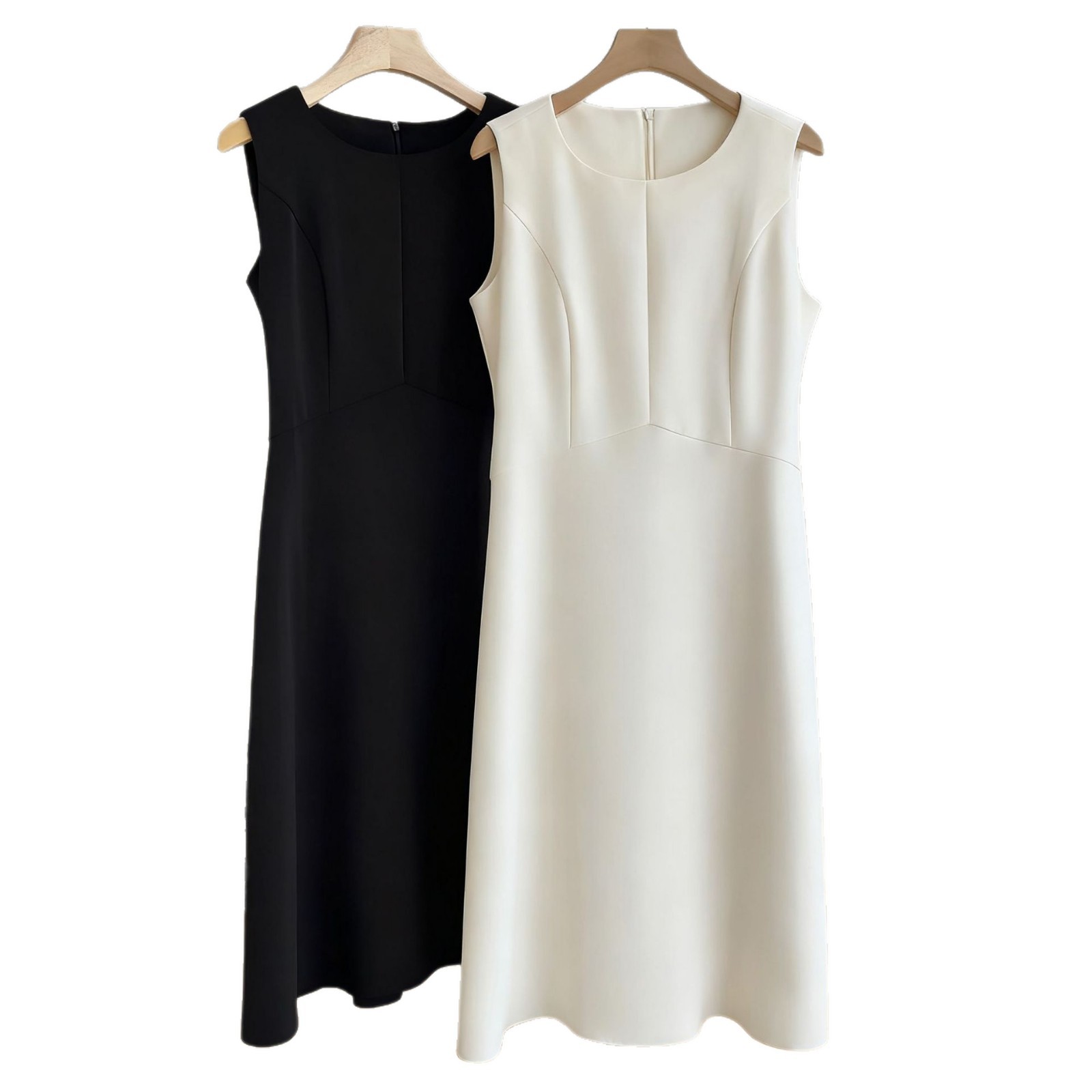 TH tailored acetate Hepburn style dress spring waist commuter sleeveless vest dress long