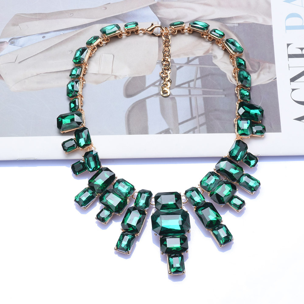 Luxury exaggerated geometric big gem necklace luxury court glass diamond clothing accessories