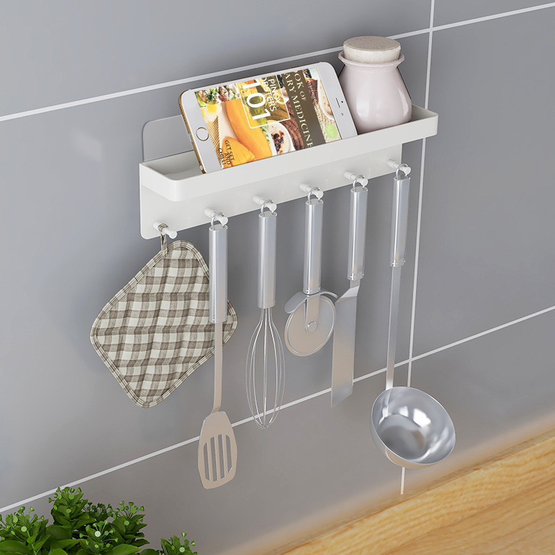 Entryway wall no-hole stainless steel key rack multifunctional seamless wall-mounted storage rack