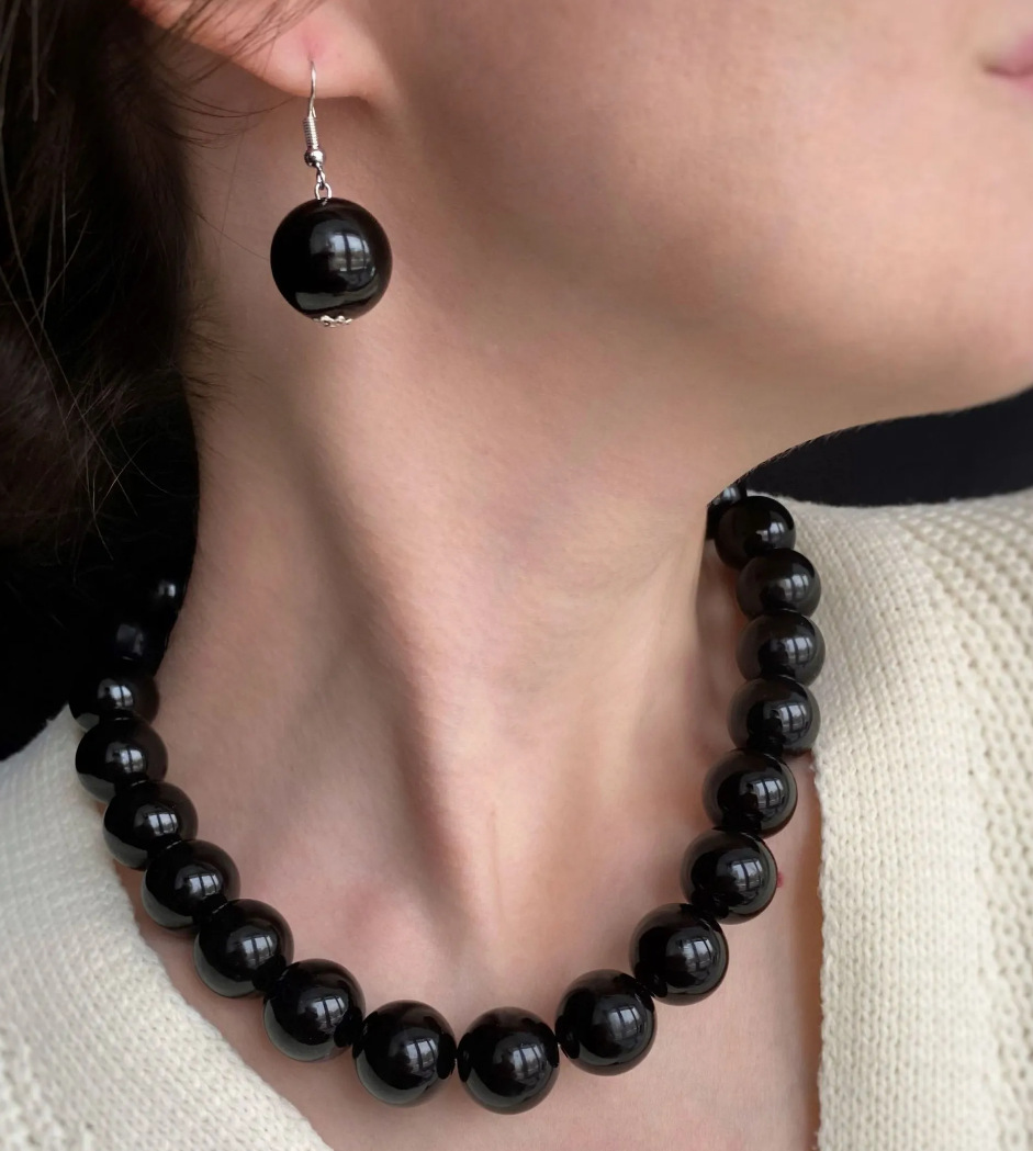 Fresh imitation pearl necklace earring set women round bead锁骨链 simple accessories three-piece set