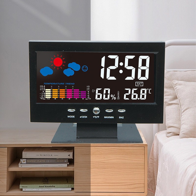 Weather Clock 8082T, Color Screen Display Temperature and Humidity, Home Voice-Activated Electronic Alarm Clock