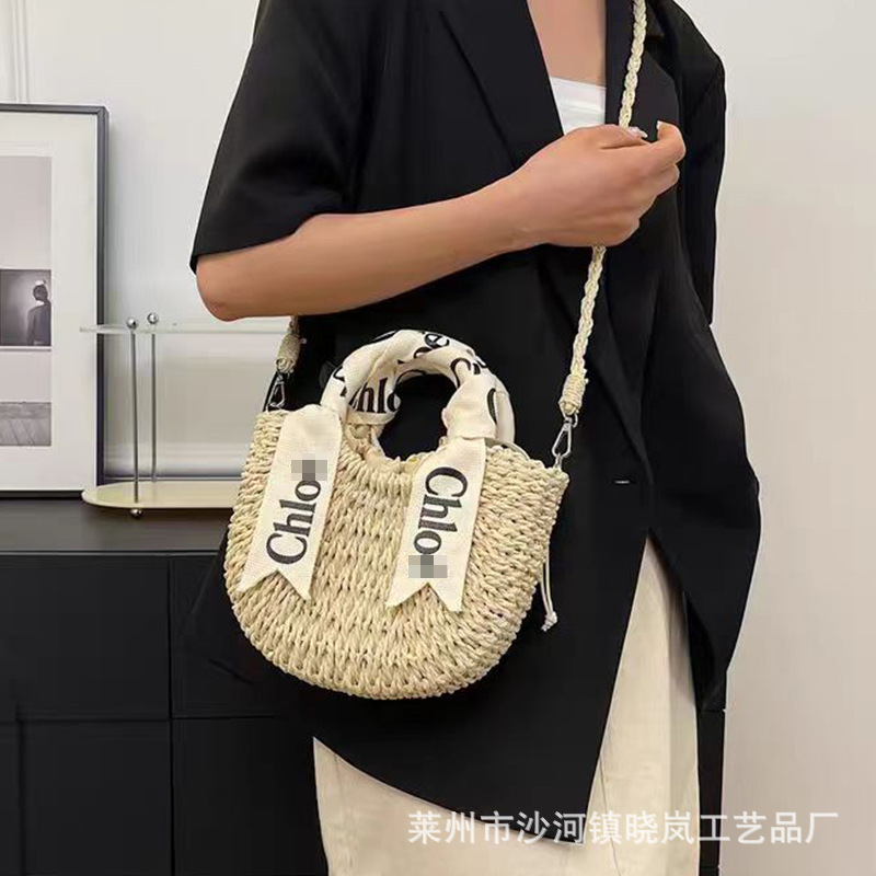 2024 new straw woven bag large capacity straw basket bag casual beach bag women