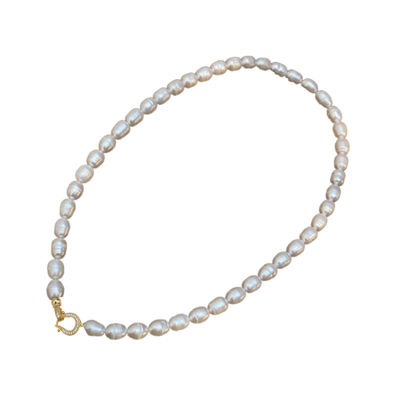 8mm natural freshwater pearl necklace with horseshoe clasp, collarbone chain, neck chain, exquisite and elegant